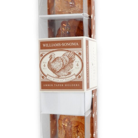 NOS Williams Sonoma Amber Glass Turkey Taper Candle Holders Set of 4 Sealed - Picture 7 of 10